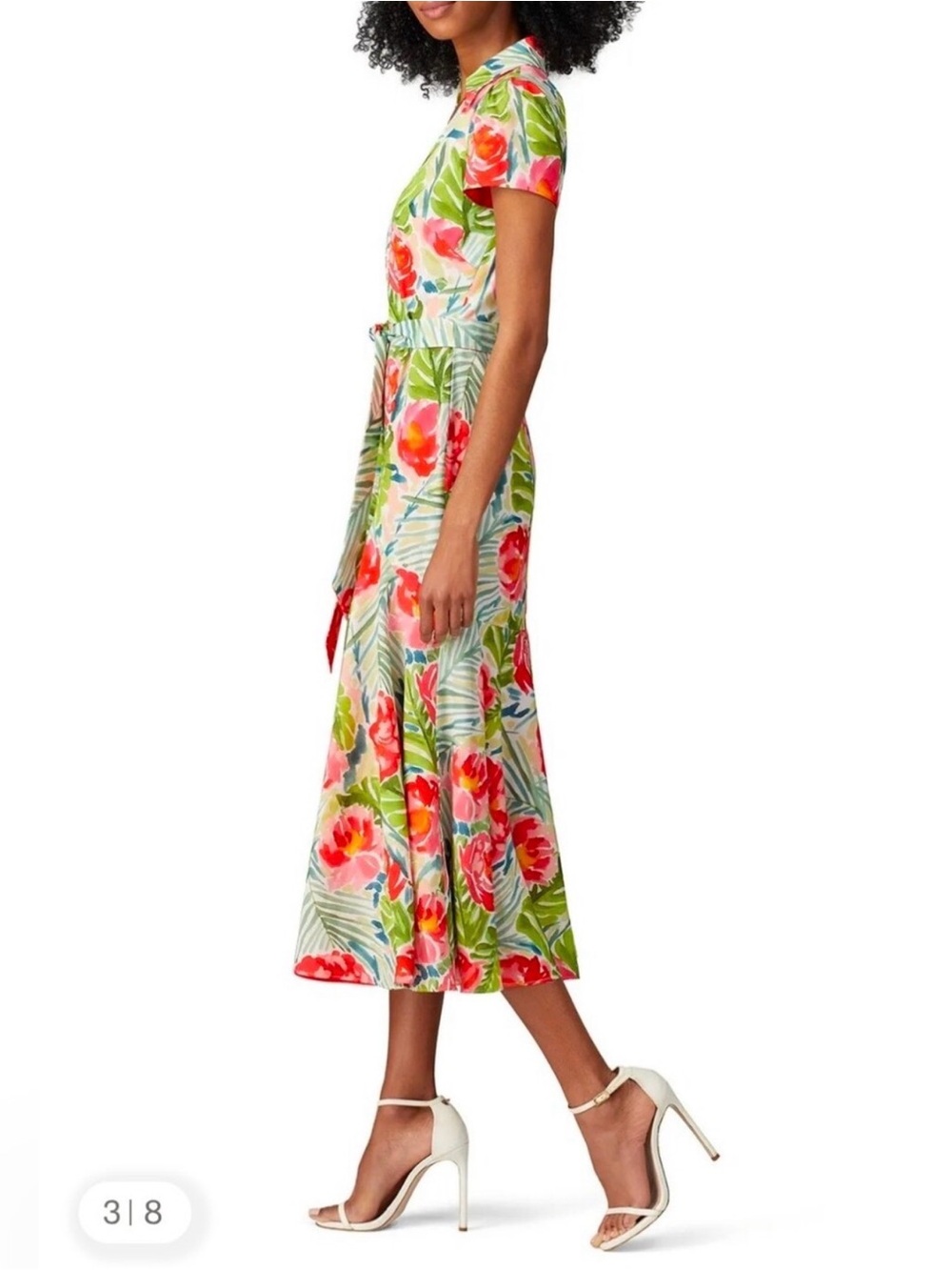 Badgley Mischka Floral Midi Dress in Red, Green, Cream - Picture 3 of 6